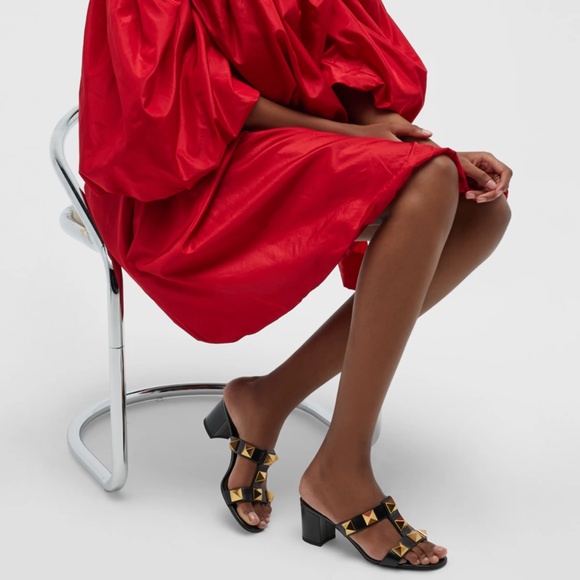 Valentino Rockstud Roman Stud Black City 60mm Slide Mule Sandal Block Heel 37.5 - Picture 5 of 16